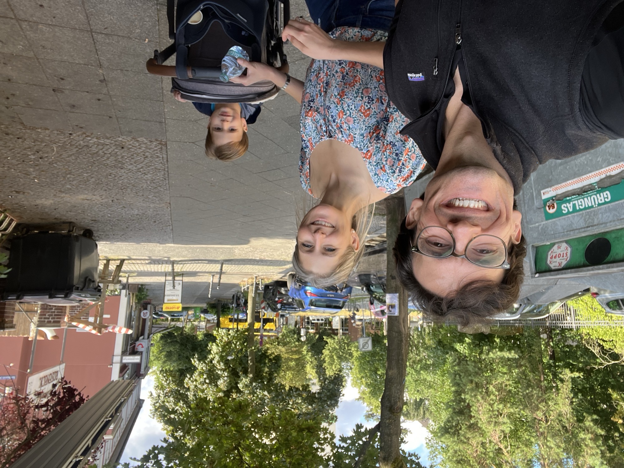 The three of us with the stroller, out exploring our new neighborhood